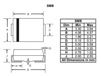 机械图纸 - Diodes Incorporated SMxJ汽车用TVS二极管